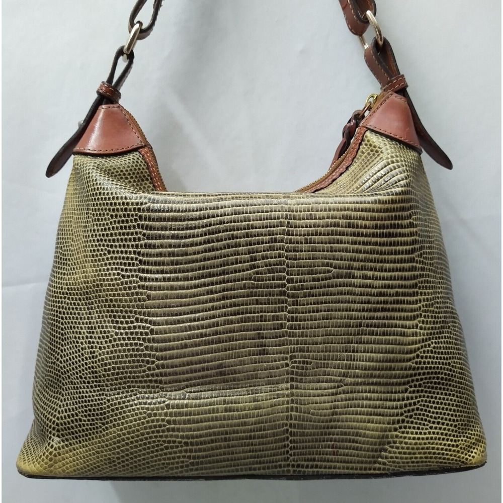 Dooney & Bourke Yellowish Green Leather Lizard Embossed Zipper Hobo Shoulder Bag - Picture 2 of 16
